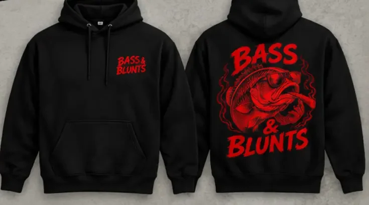 Hoodie Black / Red print, front and back